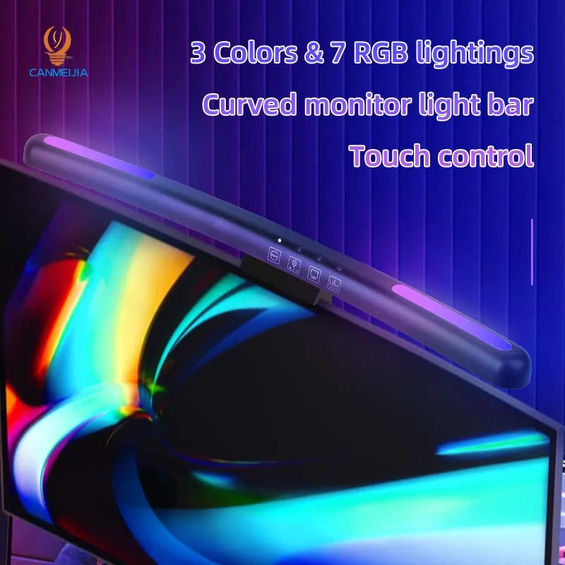 Iluminação de Monitor/ Computador - Curved LED Monitor Light Bar Rgb Barra de luz curvada para monitor de led, lâmpada rgb para tela de computador, escurecimento contínuo, luz de fundo suspensa