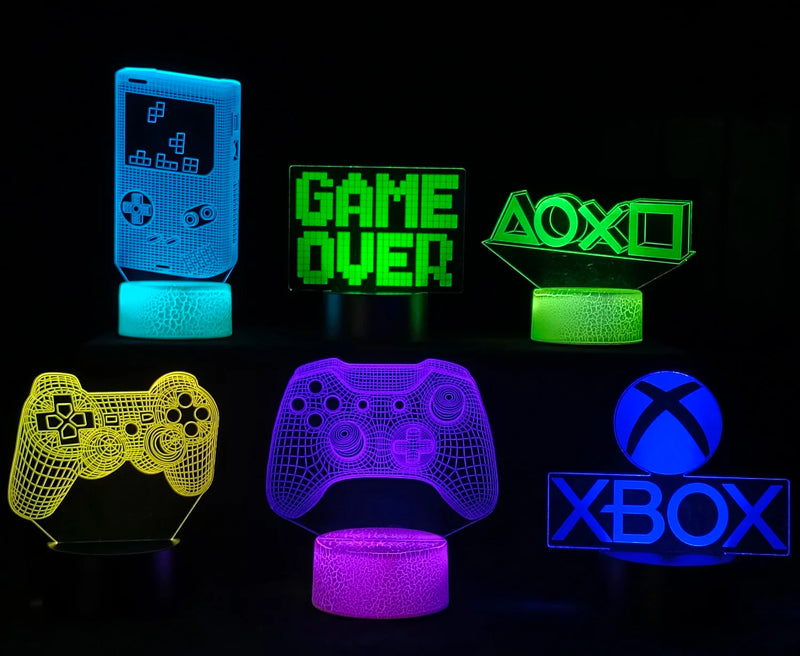 Decoração - Ps sala de jogos configuração iluminação console de jogos decoração 3d visual led night lamp controlador ícones luz presente