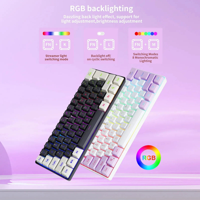 Teclado Mecânico - SAMA YG91-3 Teclado para jogos curto com fio - sensação mecânica 61 teclas com RGB roxo preto para computador / laptop / desktop