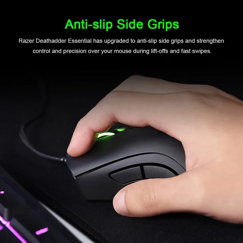 Mouse - Original Razer DeathAdder Essential Wired Gaming Mouse original deathadder essencial com fio mouse para jogos mouse 6400dpi sensor óptico 5 botões independentes para laptop pc gamer