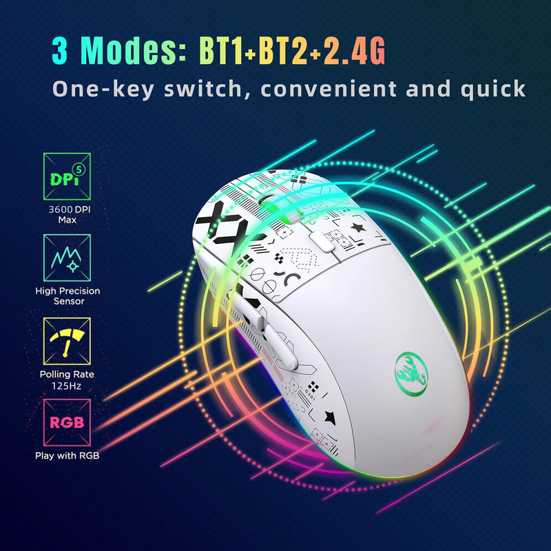 hxsj T90 2.4G Mouse mecânico sem fio RGB Gaming Mouse Ergonômico 10 milhões de pressionamentos de tecla 3600DPI Mouse 11 modos de iluminação RGB Mouse