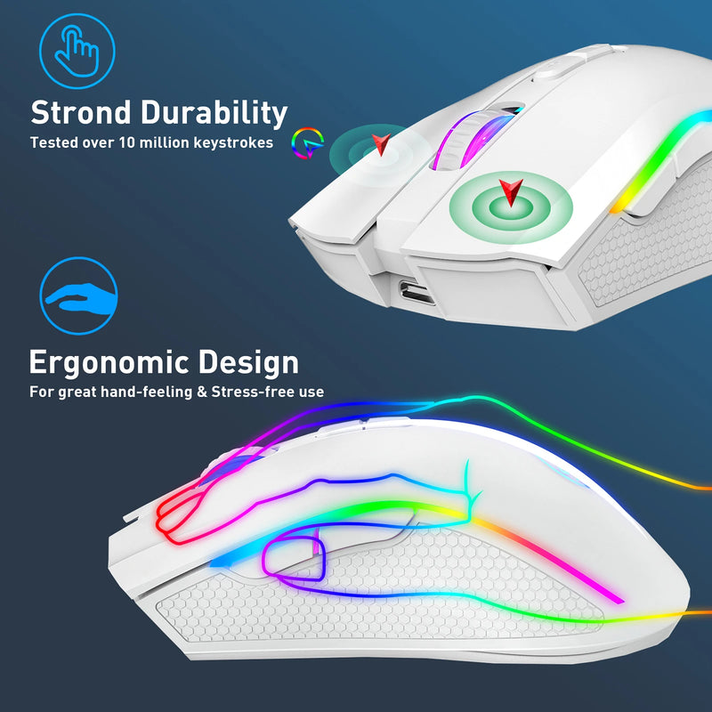 HXSJ T69 2.4G Wireless Mecânico Mouse RGB Gaming Mouse Ergonômico 7 Programáveis Botões Mouse 4800DPI para Computadores/ PC/ jogos