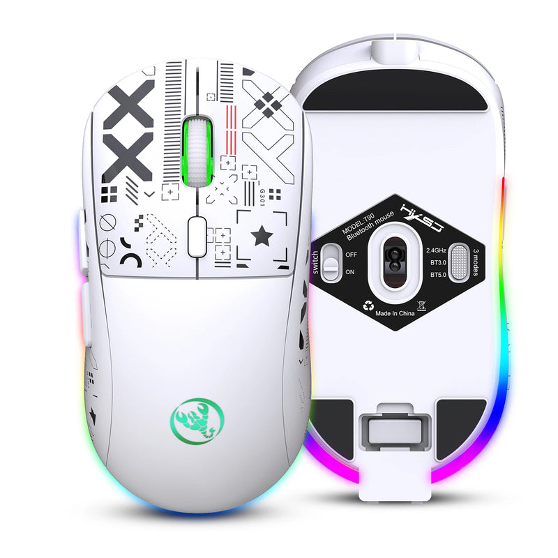 hxsj T90 2.4G Mouse mecânico sem fio RGB Gaming Mouse Ergonômico 10 milhões de pressionamentos de tecla 3600DPI Mouse 11 modos de iluminação RGB Mouse