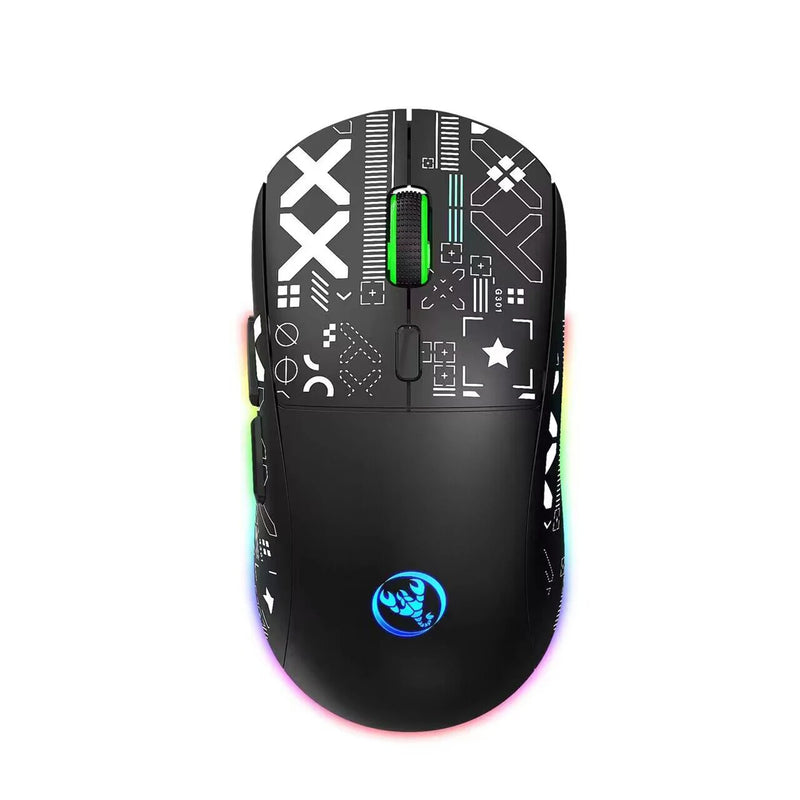 hxsj T90 2.4G Mouse mecânico sem fio RGB Gaming Mouse Ergonômico 10 milhões de pressionamentos de tecla 3600DPI Mouse 11 modos de iluminação RGB Mouse