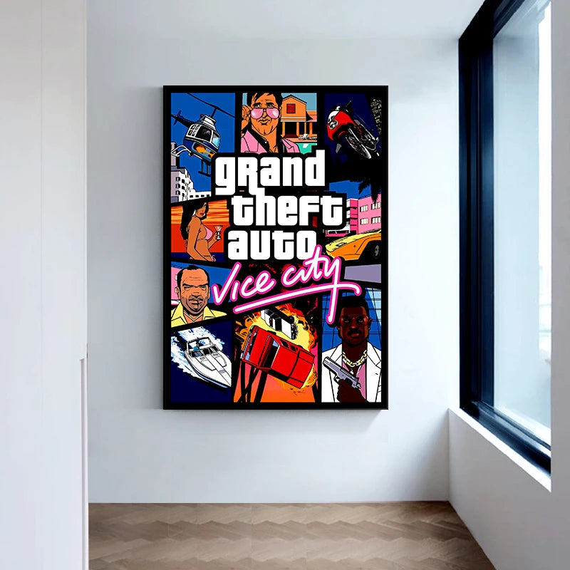 Quadro/Pôster - Grand Theft Auto Pôster de videogame Pintura em tela GTA 5 Impressão de imagem de parede para jogadores modernos Sala de estar Decoração de casa