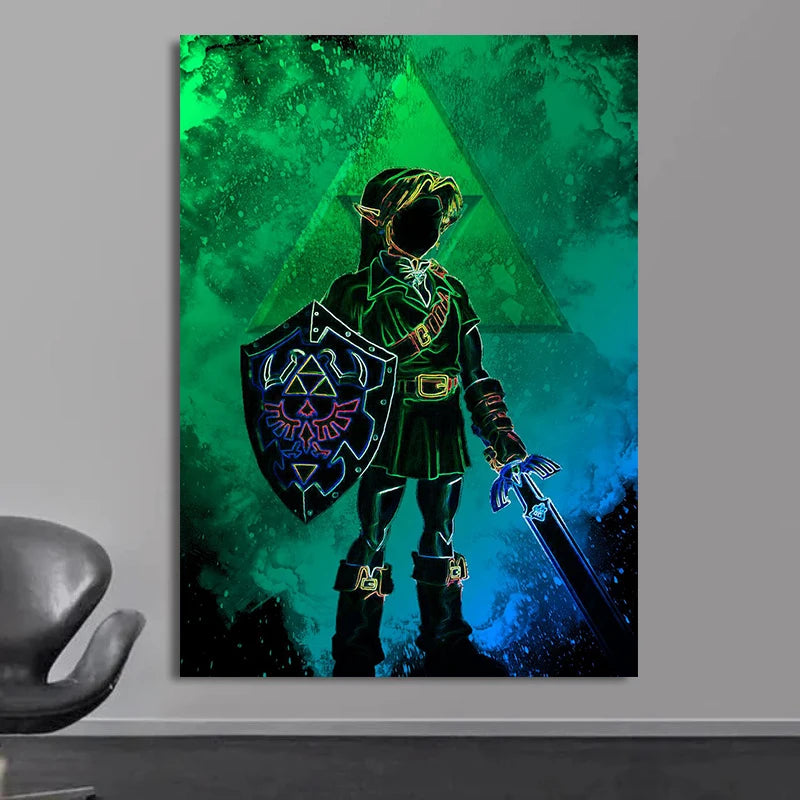 Quadro/ Pôster de Games - Zelda vídeo game poster pintura em tela zeldas  poster e impressões arte de parede para quarto sala de jogos decoração