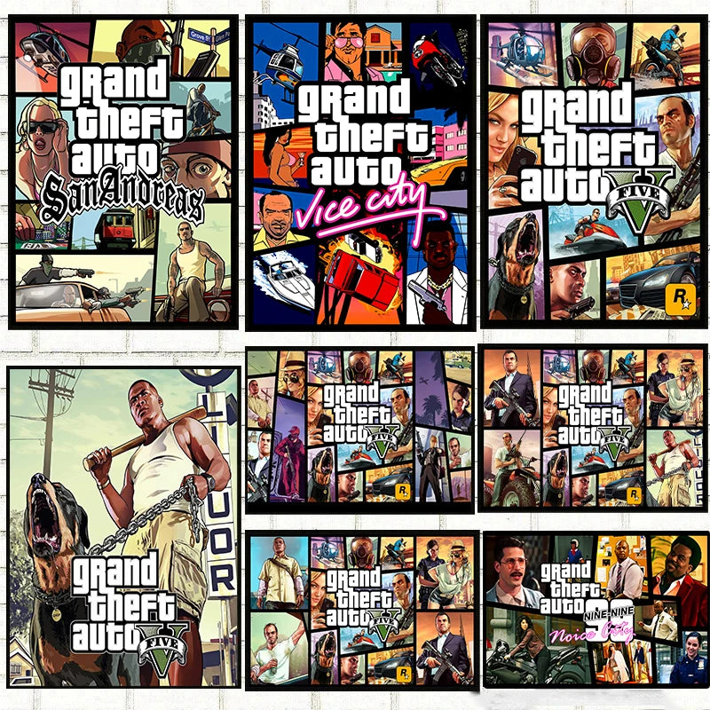 Quadro/Pôster - Grand Theft Auto Pôster de videogame Pintura em tela GTA 5 Impressão de imagem de parede para jogadores modernos Sala de estar Decoração de casa