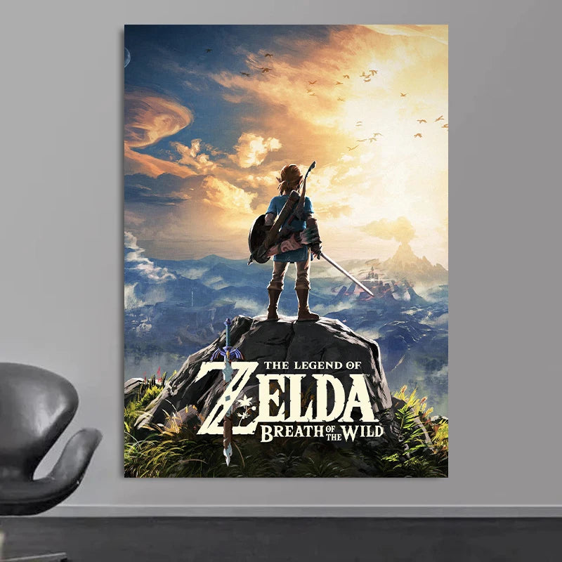 Quadro/ Pôster de Games - Zelda vídeo game poster pintura em tela zeldas  poster e impressões arte de parede para quarto sala de jogos decoração