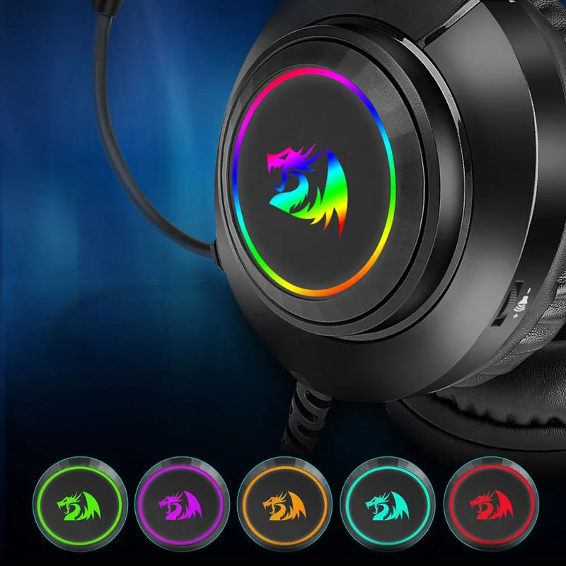 Headset - REDRAGON HYLAS H260 RGB Gaming Fone de Ouvido para jogos, som surround de 3.5mm, fone de ouvido para computador, microfone para ps4 switch xbox-one