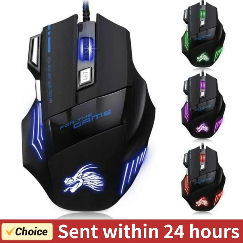 Mouse - USB Wired Gaming Mouse Mouse gamer com fio usb, mouse óptico ajustável com retroiluminação de 7 botões, 5500 dpi, para pc gamer, computador desktop