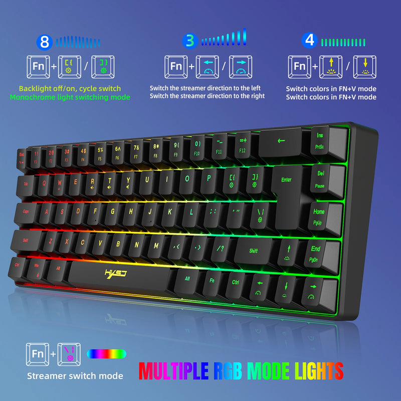 Teclado Membrana - HXSJ V200 Wired K68 RGB Streamer Mini teclado para jogos Teclado de membrana livre de conflitos de 19 teclas, mas sensação mecânica para jogos/escritório