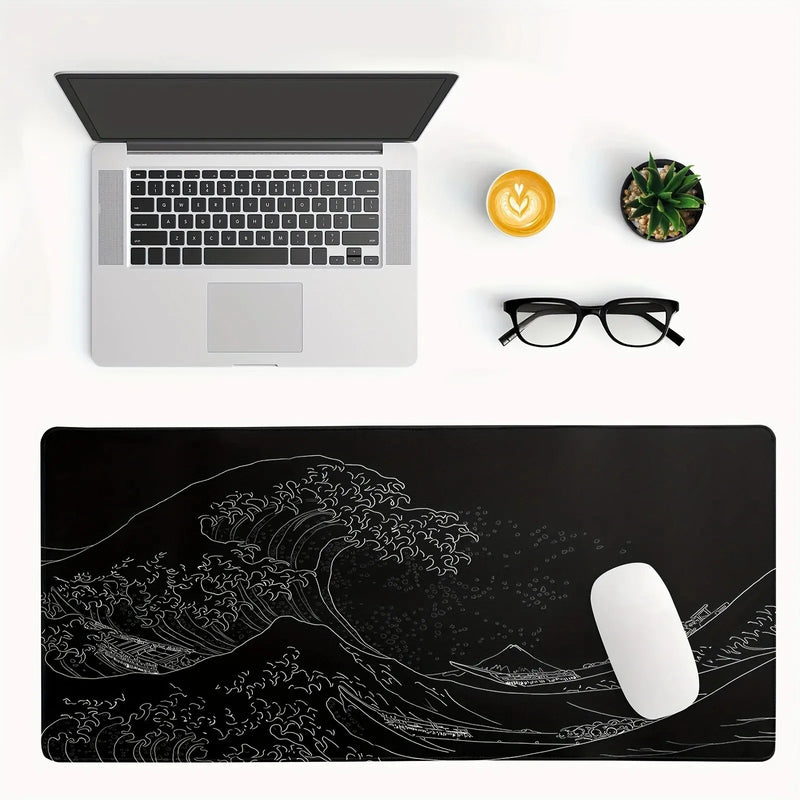 Mouse Pad - Ocean Onda do Mar Preto grande Mouse pad 700*300mm estendido gaming mouse pad desktop com costurado antiderrapante base de borracha teclado