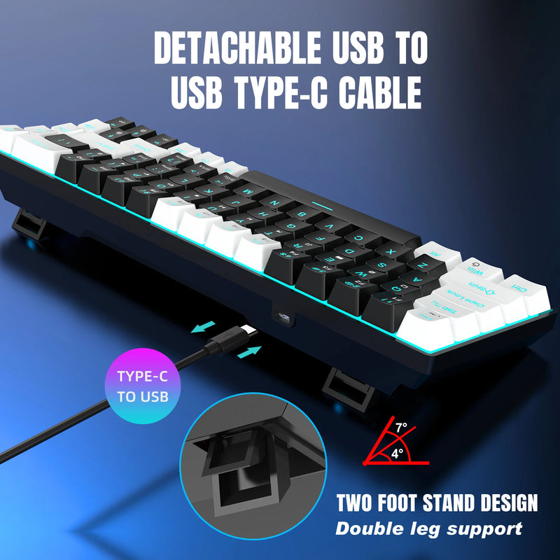 Teclado Mecânico  - 68 Keys Mechanical Keyboard 68 teclas teclado mecânico ergonomia RGB retroiluminado LED quente swappable interruptor azul teclado de jogos para Desktop