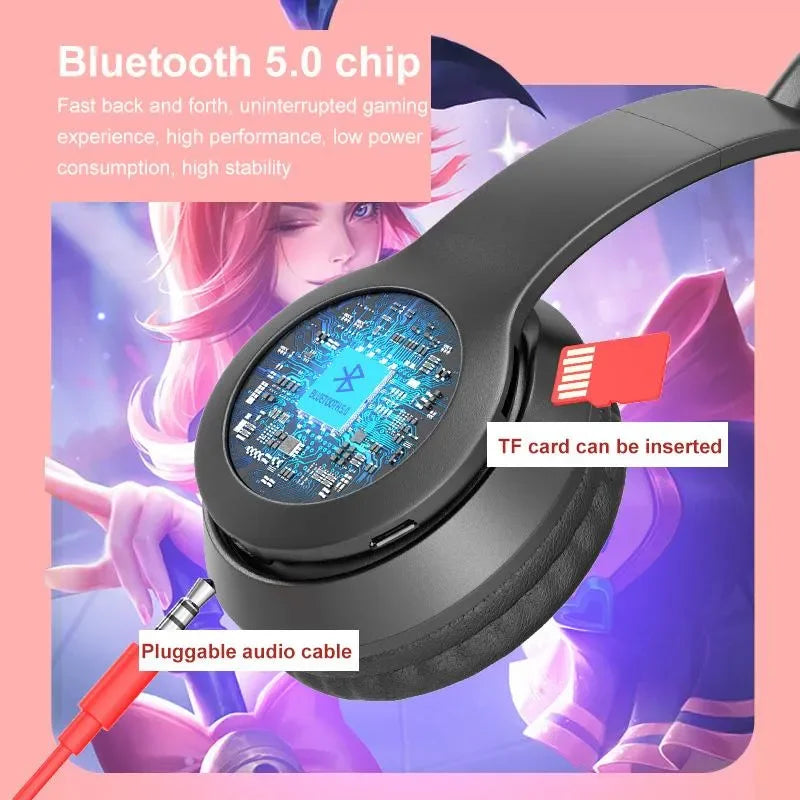 P47 Wireless Headphone Cat Feminino Bluetooth com microfone bluetooth estéreo baixo capacetes PC Celular Headset Gamer