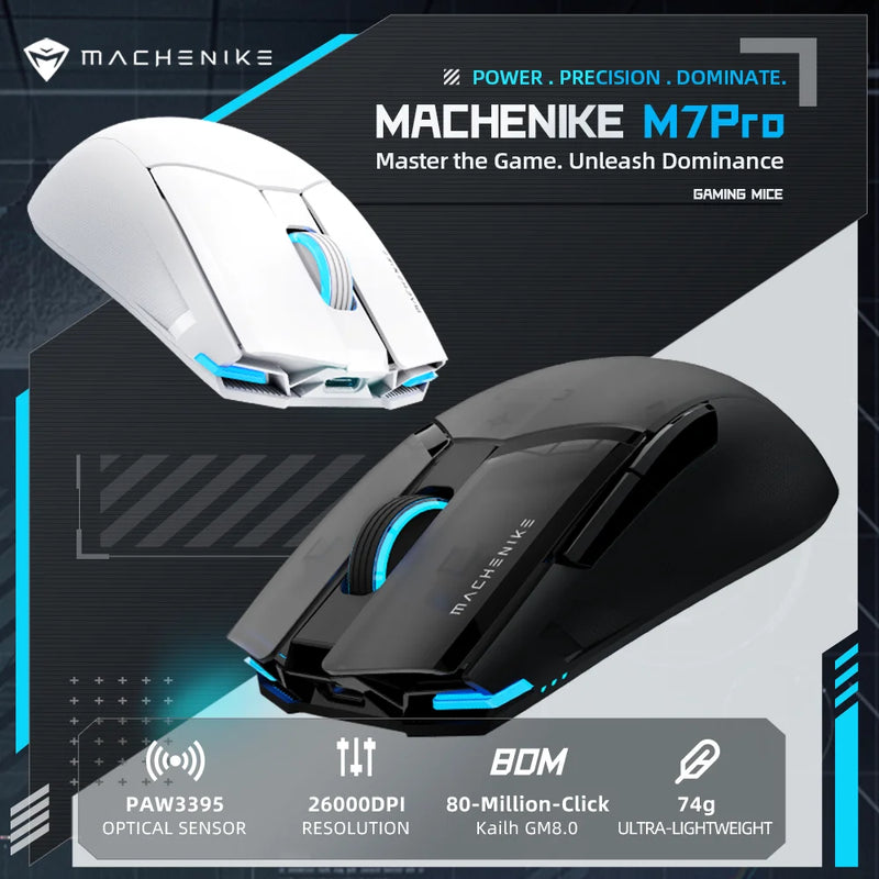 Mouse - Wireless Gaming Mouse Machenike M7 de jogo sem fio machenike m7 pro paw3395 26000dpi 74g rgb para computador portátil mouse gamer kailh switch programável recarregável