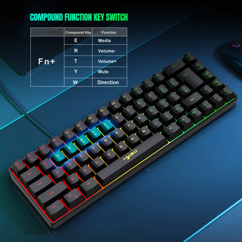 Teclado Membrana - HXSJ V200 Wired K68 RGB Streamer Mini teclado para jogos Teclado de membrana livre de conflitos de 19 teclas, mas sensação mecânica para jogos/escritório