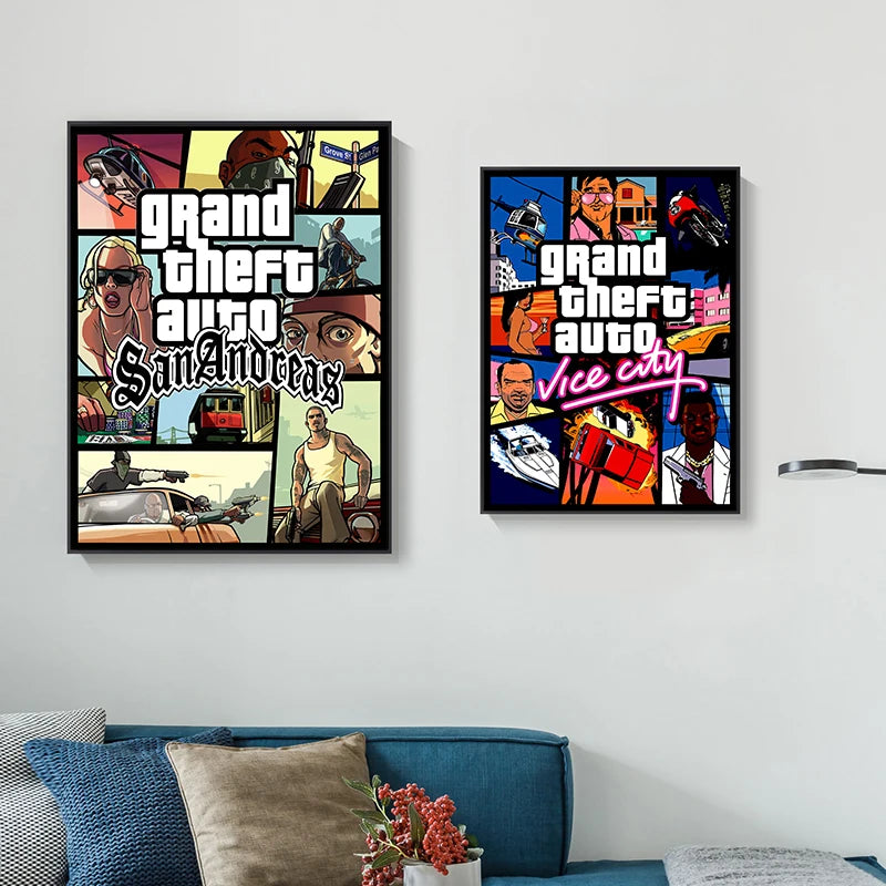 Quadro/Pôster - Grand Theft Auto Pôster de videogame Pintura em tela GTA 5 Impressão de imagem de parede para jogadores modernos Sala de estar Decoração de casa