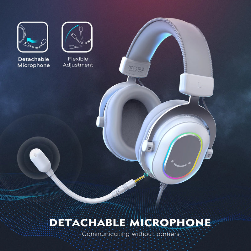 Headset - FIFINE RGB Gaming Headset para jogos FIFINE RGB com som surround 7.1/3-EQ/MIC, fone de ouvido com controle em linha para PC PS4 PS5 Ampligame-H6W