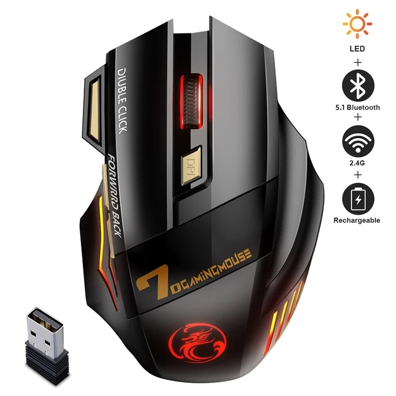 Wireless Bluetooth Mouse Wireless Mouse gamer recarregável mouse de jogo rgb retroiluminado usb Gaming Mouse RGB Backlit USB