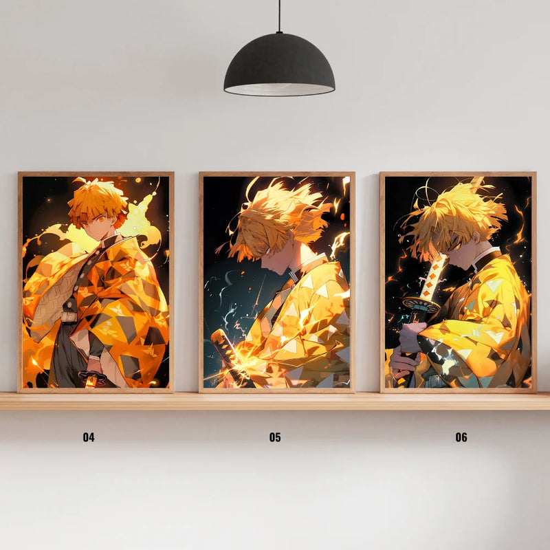 Quadro/ Poster - Com luz LED anime Demon Slayer, moldura de madeira recarregável para fotos com tomada USB, para enfeites de decoração de sala de jogos