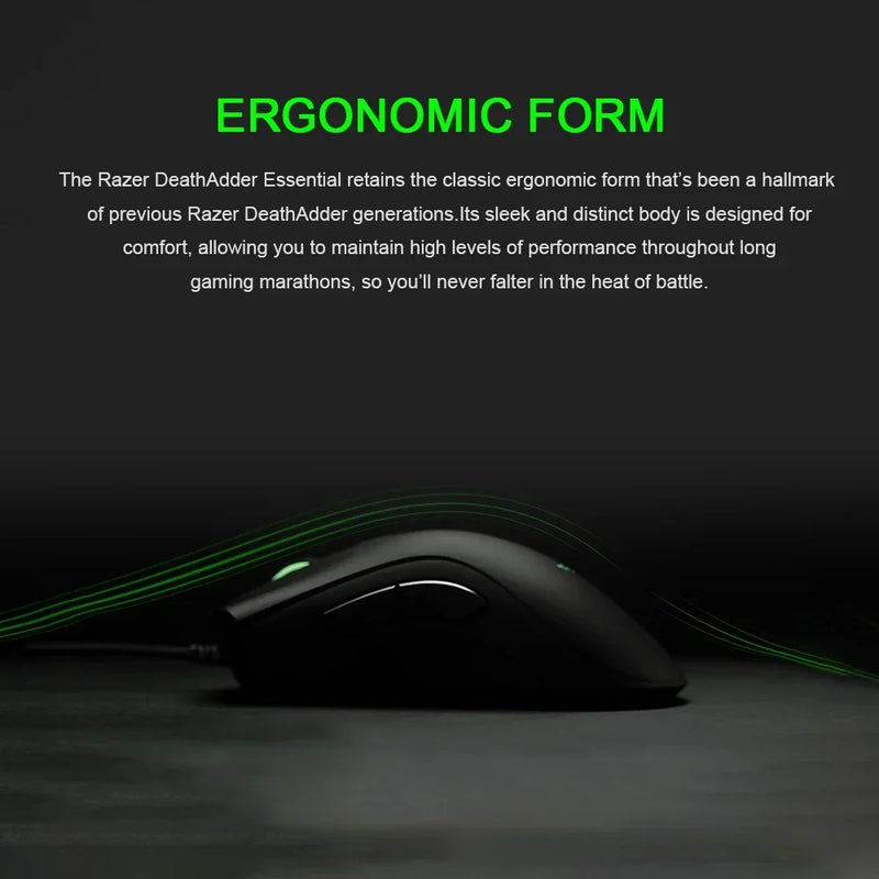 Mouse - Original Razer DeathAdder Essential Wired Gaming Mouse original deathadder essencial com fio mouse para jogos mouse 6400dpi sensor óptico 5 botões independentes para laptop pc gamer