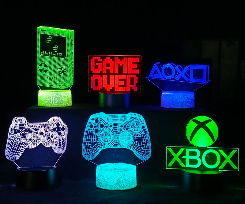 Decoração - Ps sala de jogos configuração iluminação console de jogos decoração 3d visual led night lamp controlador ícones luz presente