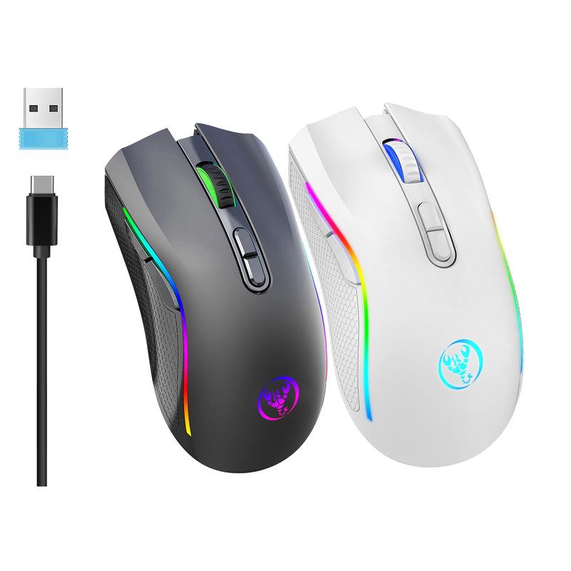 HXSJ T69 2.4G Wireless Mecânico Mouse RGB Gaming Mouse Ergonômico 7 Programáveis Botões Mouse 4800DPI para Computadores/ PC/ jogos