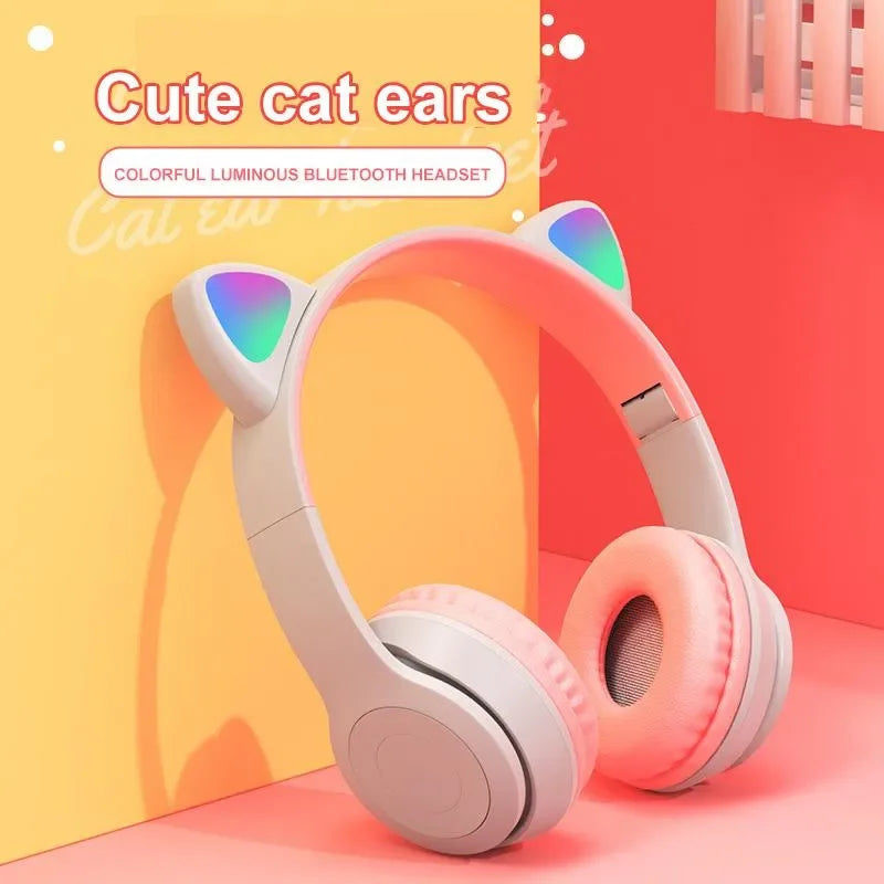 P47 Wireless Headphone Cat Feminino Bluetooth com microfone bluetooth estéreo baixo capacetes PC Celular Headset Gamer