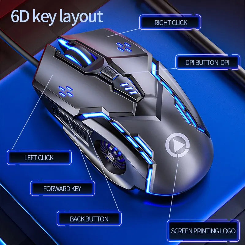 Silver Eagle G5 Mute Wired Mouse com fio seis teclas Luminous Game E-Sports Machinery Para Computadores, PC e Jogos