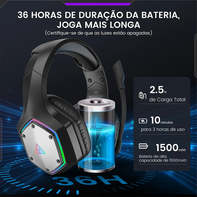 EKSA 2.4GHz Headphone sem fio E1000 WT 7.1 Surround Gaming Headset Gamer com microfone ENC de baixa latência para PC/PS4/PS5/Xbox