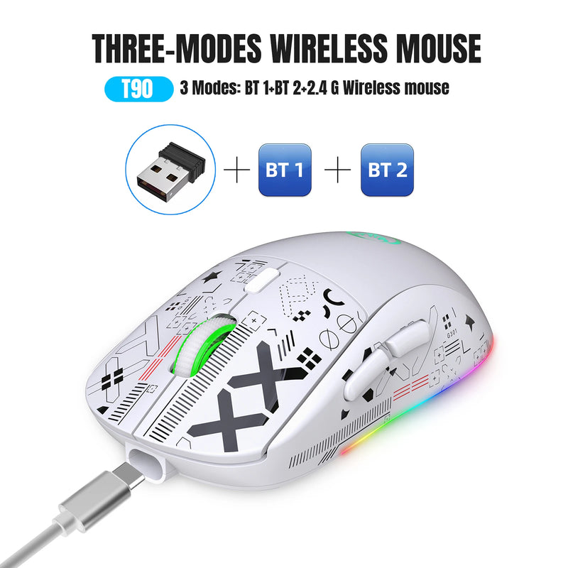 hxsj T90 2.4G Mouse mecânico sem fio RGB Gaming Mouse Ergonômico 10 milhões de pressionamentos de tecla 3600DPI Mouse 11 modos de iluminação RGB Mouse