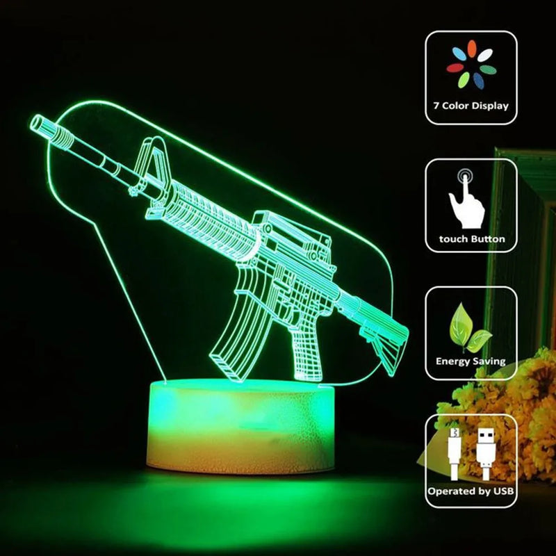 Decoração de LEDs - Game Rifle 3d Led Night Light Jogo rifle 3d led night light jogos desktop sala de decoração jogo atmosfera luz candeeiro