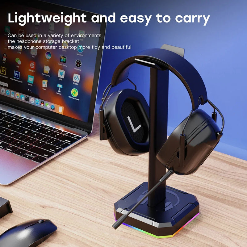 Suporte para Headset - Headphone Bracket Display Rack RGB Backlight Suporte de fone de ouvido display rack rgb backlight cabeça montada suporte de fone de ouvido organizador desktop suporte vertical